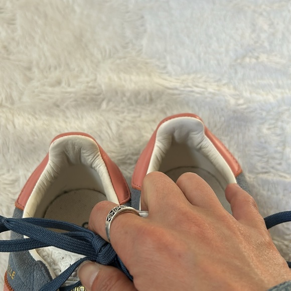 Adidas Gazelle Suede Blue w/Pink & White Stripes Sneakers - Picture 7 of 16